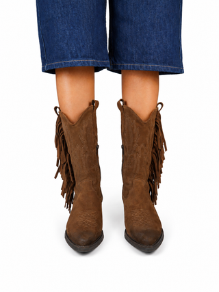 Jane Suede Brown High Fringe